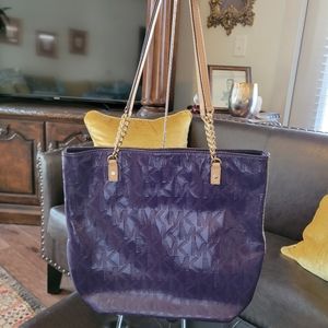 Michael Kors Purple Logo Patent Leather Tote Shoulder Bag Purse EUC!!!